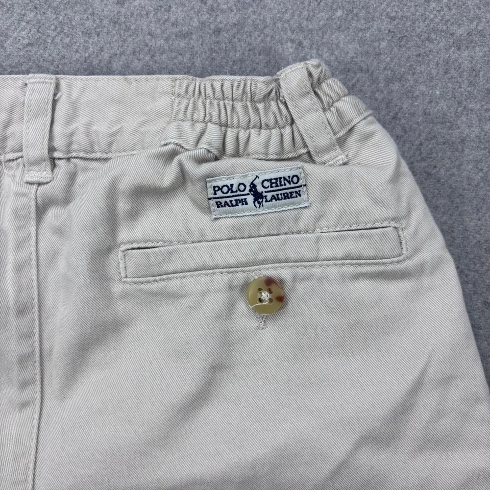 Vintage 90s Kids Polo Ralph Lauren Chino Shorts Beige Elastic Waist Sz 5 Pleated